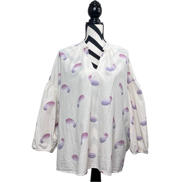 J. Jill Barley Multi Sz XL Cotton Blend Boho Oversized Split-Neck Top - Picture 1 of 12